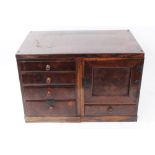 Japanese Meiji period parquetry table cabinet with five short graduated drawers around enclosed