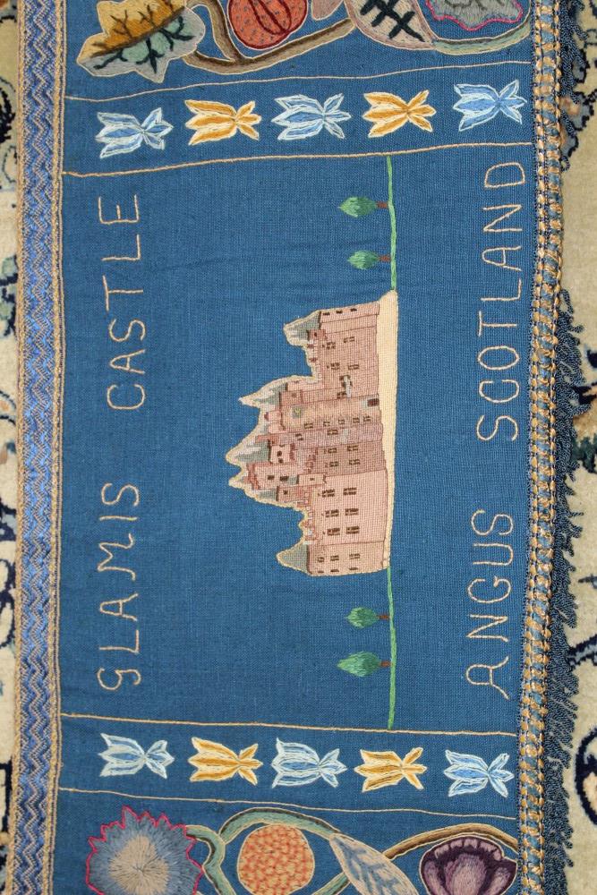 Fine 1930s embroidered crewel work banner embroidered by Fenella Bowes-Lyon in the 17th