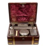 Victorian gentlemen's toilet box with lift-out trays and eight silver-mounted cut glass toilet