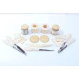Group of 19th century ivory sewing accoutrements, reels, winders,