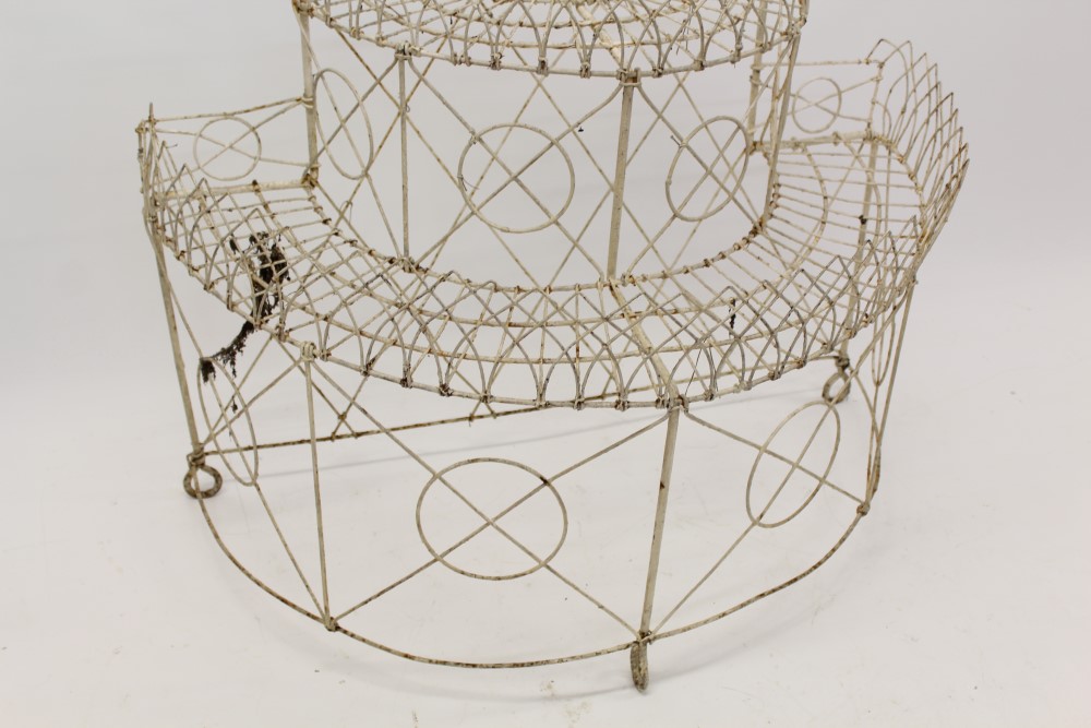 Antique three-tiered wirework plant stand of semi-circular outline with stepped tiers, - Image 3 of 3