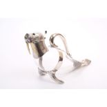 Victorian silver mounted claret jug in the form of a walrus, with glass body,
