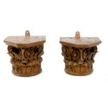Pair of 19th century carved giltwood Corinthian capital form wall brackets,