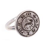 A fine and rare 13th - 16th century medieval silver personal seal ring,