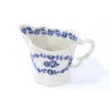 18th century Liverpool Penningtons blue and white cream jug with spiral mouldings and painted