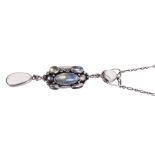 Art and Crafts style silver and moonstone pendant necklace,