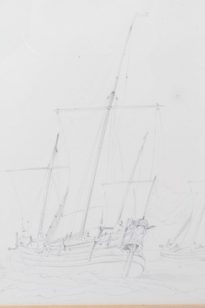 Attributed to Edward Duncan (1803 - 1882), pencil and wash sketch of a Continental fishing boat, - Image 8 of 8