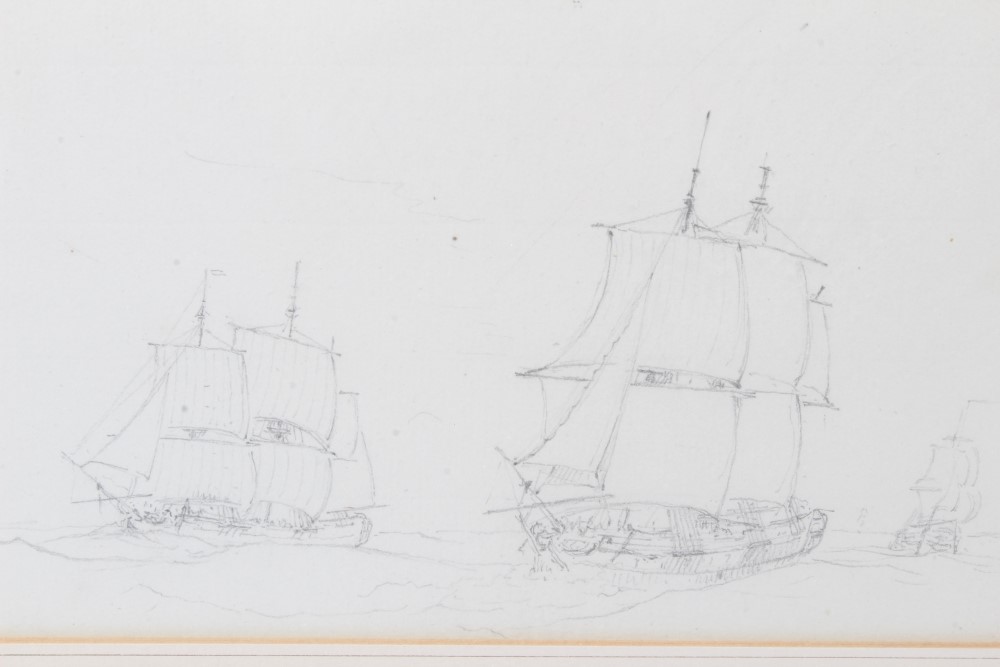 Attributed to Edward Duncan (1803 - 1882), pencil and wash sketch of a Continental fishing boat, - Image 4 of 8