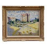 Norman Lloyd (1894 - 1983), oil on board - Harvest scene before a French castle, signed,