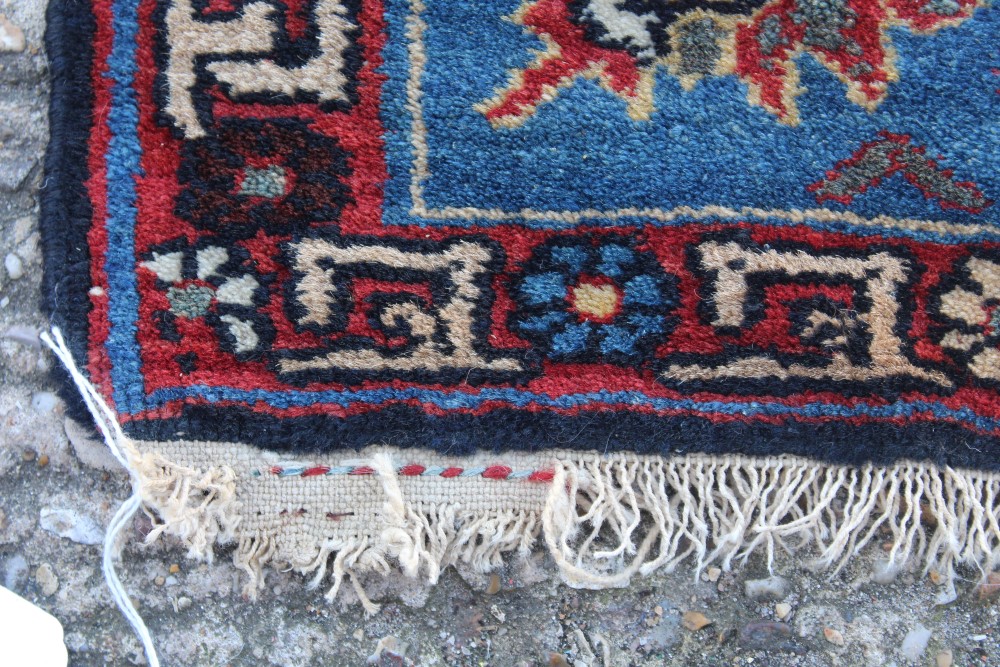 Kashan silk Tree of Life rug with blood-red field in blue meander main border, tassel ends, - Image 3 of 3