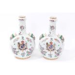 Pair impressive late 19th century French Samson armorial bottle vases with spiral-twist necks,