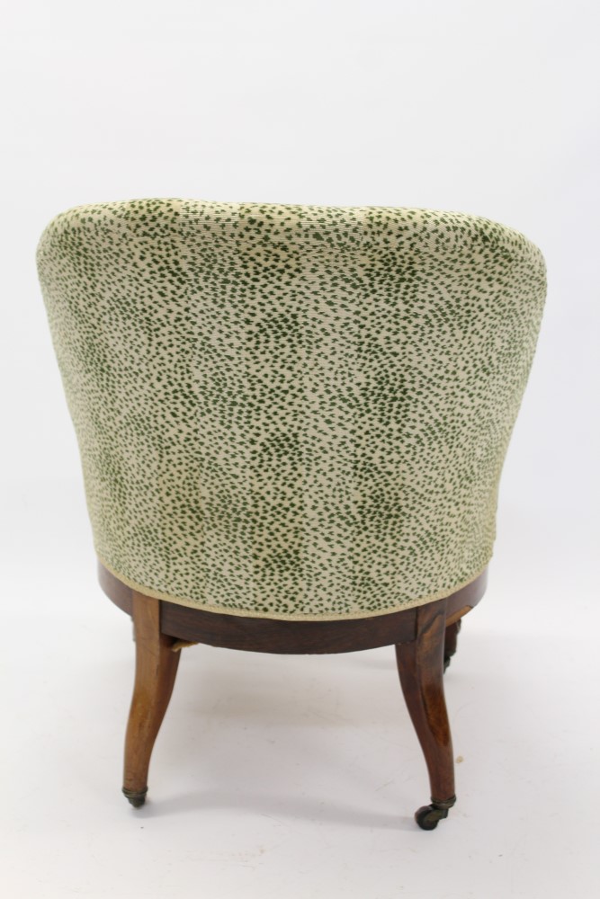 Victorian rosewood tub chair with cream and green print upholstery, - Image 4 of 5