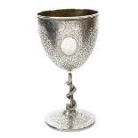 Fine quality late 19th century Indian white metal goblet with chased Coriander pattern decoration,