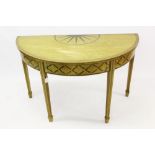 George III-style polychrome painted demi-lune side table,