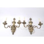 Set of four good quality twin-branch silvered wall lights in the Baroque style,