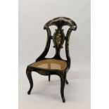 Victorian papier mâché spoon back chair with gilt and abalone ornament and carved seat on cabriole