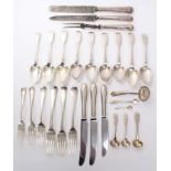 Selection of Georgian and later silver flatware - including seven dessert spoons,