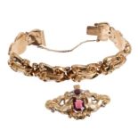 Mid-19th century Biedermeier bracelet with articulated panels together with a similar brooch with