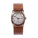 1920s gentlemen's 9ct gold wristwatch with Selfyr fifteen-jewel movement,