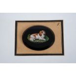 Fine quality 19th century Italian micromosaic oval panel depicting a seated spaniel,