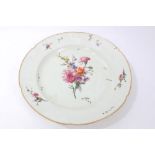 18th century German porcelain charger with polychrome floral sprays with gilt border - underglazed