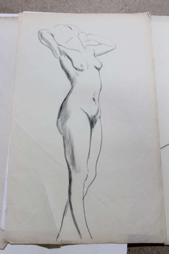 Philip Naviasky (1894 - 1983), four pencil sketches - Female Nudes, unframed, 42cm x 26cm. - Image 3 of 6