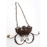 Unusual bronze ceiling light fitting in the form of a mural crown with galleon theme,