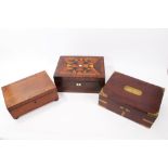 Victorian rosewood and parquetry inlaid workbox with fitted interior, 31cm wide,