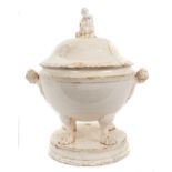 Late 18th century Continental creamware pottery tureen and cover of classical urn form,