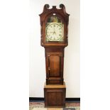 Victorian thirty-hour longcase clock with painted arched dial painted with lady and urn and flowers,
