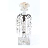 Regency cut glass lustre candlestick with gilt metal mounts, prismatic drops,