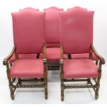 Set of eight 17th century-style oak upholstered dining chairs,