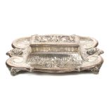 Victorian silver inkstand of scrolling form,