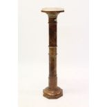 Italian carved alabaster column with rotating square faceted top on ring-turned column and