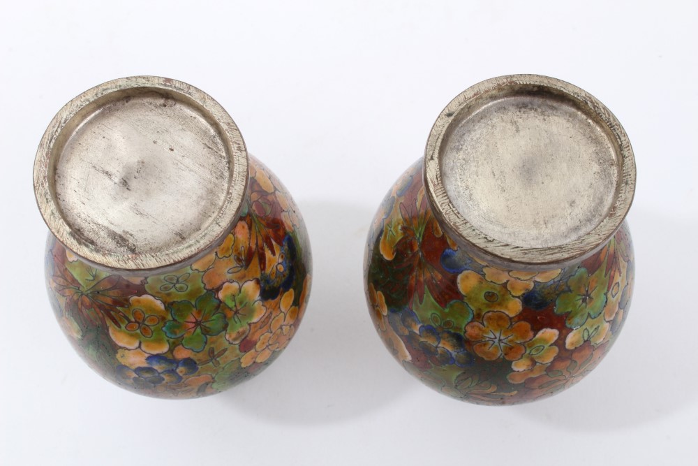 Pair of Japanese cloisonné vases, each 10cm high, in glazed presentation case, - Image 4 of 7