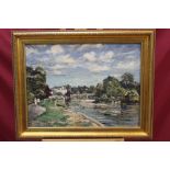 Leslie Woolaston (1900 - 1977), oil on canvas - The Thames at Richmond, inscribed verso,