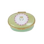 HRH Diana Princess of Wales - Royal Presentation Halcyon Days green enamel box of oval form,