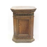 Rare early Italian walnut and parquetry inlaid pedestal cabinet of canted square column form,