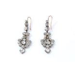 Pair antique paste set earrings, each 'chandelier' earring suspending a pendant drop,