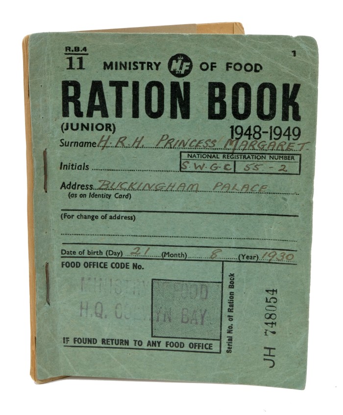 Rare 1940s Royal Ration book issued to 'HRH Princess Margaret,