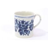 18th century Worcester blue and white coffee cup with printed three-flower pattern - blue crescent