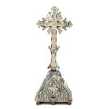 18th century Southern European carved mother of pearl and ebonised wood crucifix,