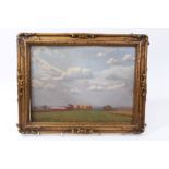 Manner of John Arnesby Brown, oils on panel - extensive rural landscapes, in gilt frames,