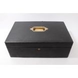 Late 19th century black leather-covered despatch box with brass carrying handle,