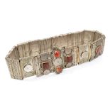 Antique Islamic silver agate and garnet studded belt, applied with coins and geometric ornament,