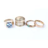 18ct gold wedding ring, 9ct gold blue stone ring,