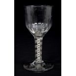Mid-18th century goblet with fluted bowl, double-opaque twist stem on splayed foot, 16.