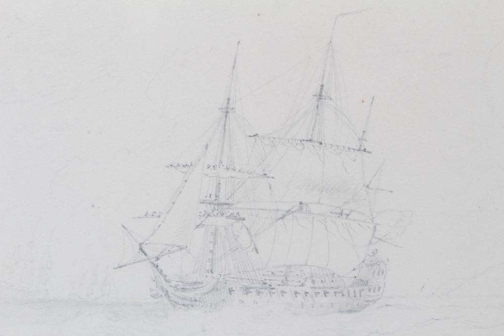 Attributed to Edward Duncan (1803 - 1882), pencil and wash sketch of a Continental fishing boat, - Image 6 of 8
