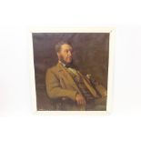 Victorian English School oil on canvas - portrait of Charles Fenwick of Harpenden, label verso,