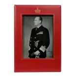 HM King Olav V of Norway - signed presentation portrait photograph of The King wearing Naval